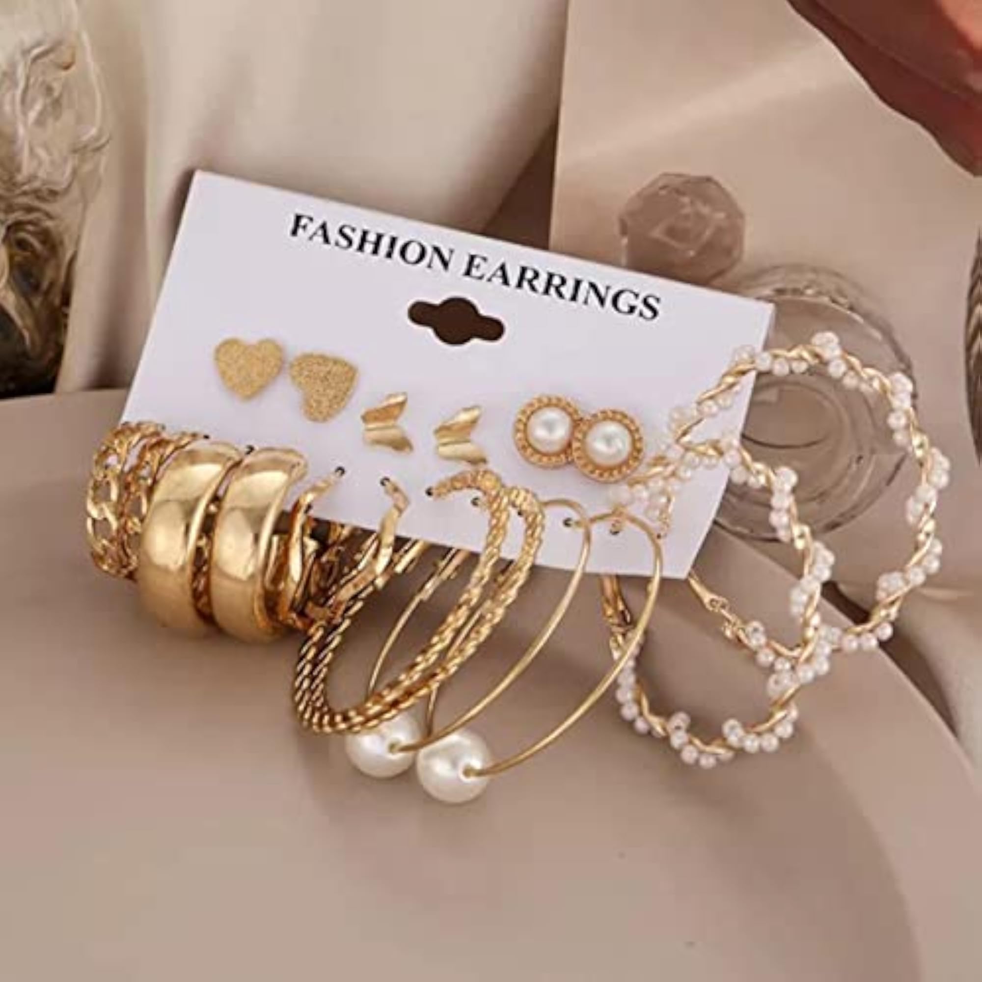 Plated Studs and Hoop Earrings Set of 9